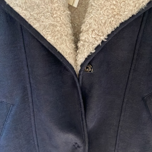 7 For All Mankind: Fog Blue Faux Suede/Shearling Moto Jacket- snap closure- M - Picture 6 of 16